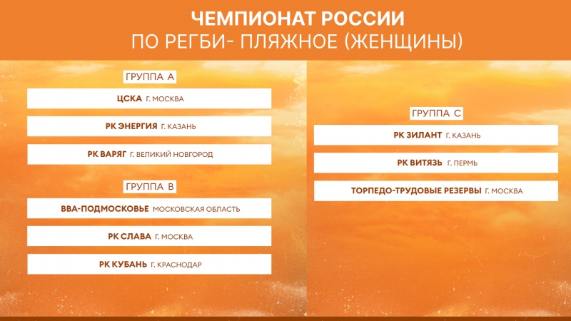 Расписание чемпионата России по пляжному регби среди женских команд